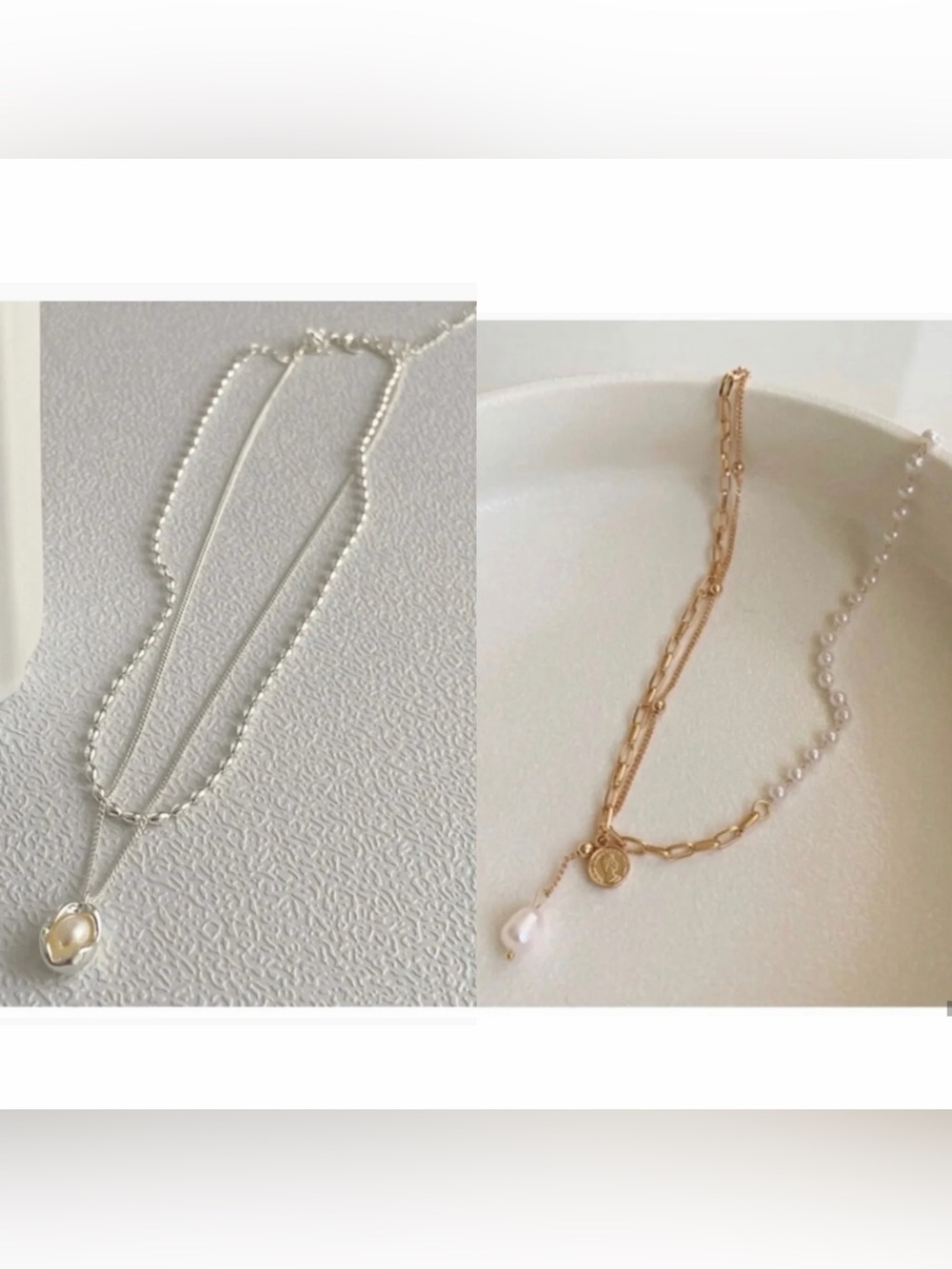 2 items.14K Gold Plated gold multi row baroque pearl pendant necklace